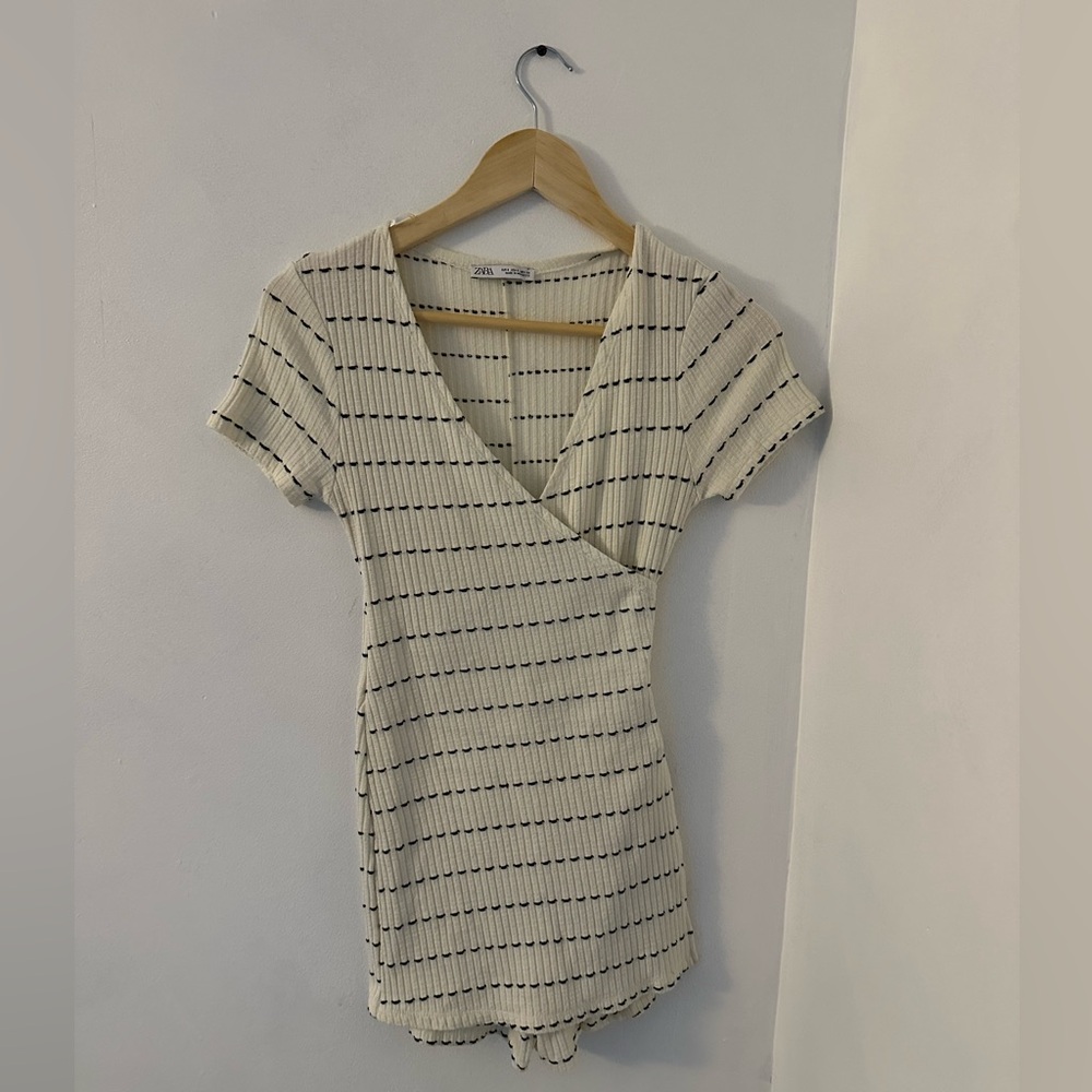 Zara Ribbed Wrap Romper - Size S